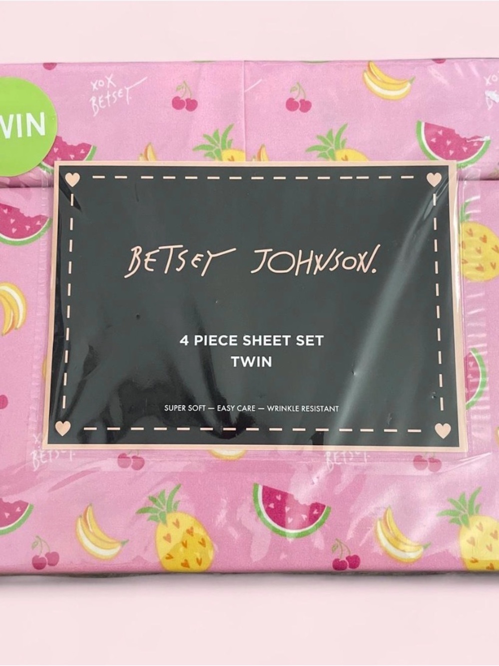 Betsey Johnson Pink Fruit Print 4-Piece Twin Sheet Set
